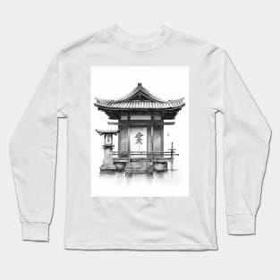 Black and White Shinto Shrine Painting Long Sleeve T-Shirt